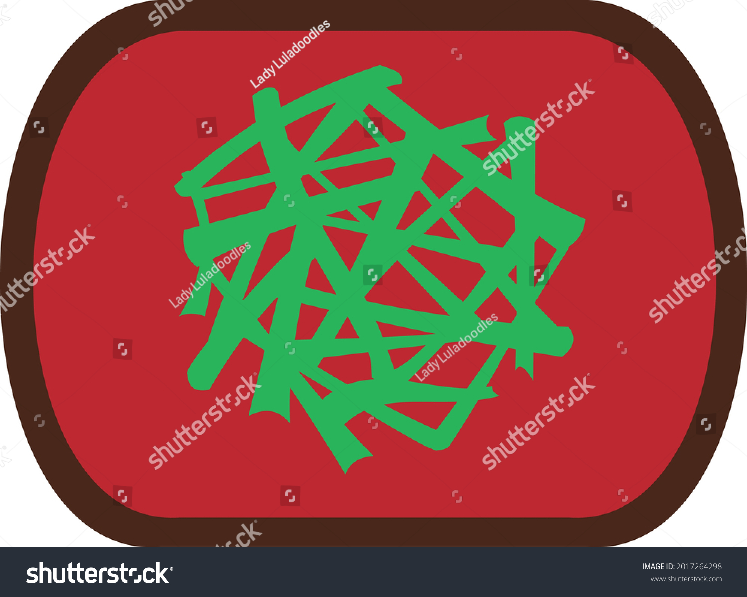 SVG of Curved rectangle dark brown bordered chocolate candy graphic with red centre and green shredded candied Angelica decoration. Layered confectionery SVG svg