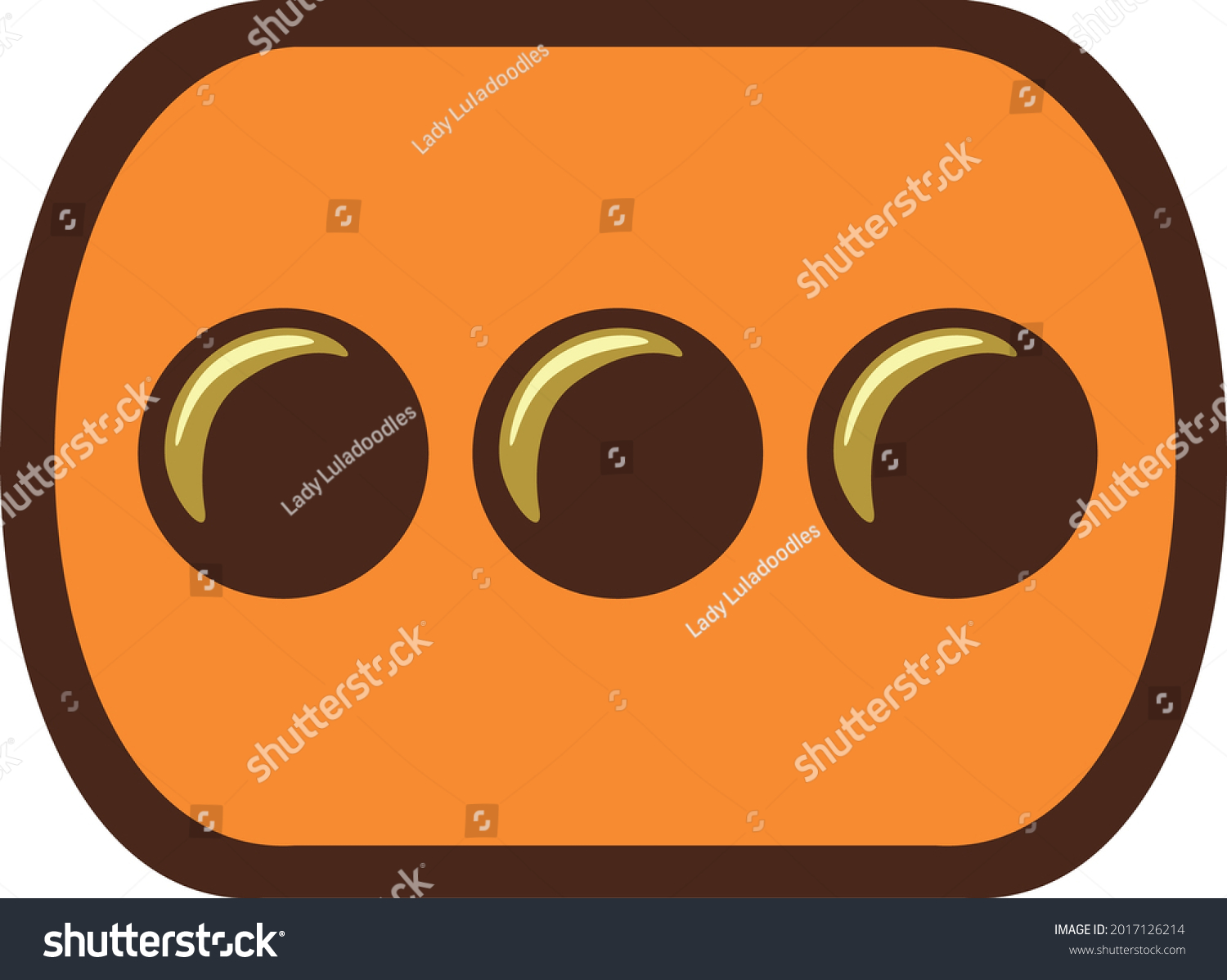 SVG of Curved rectangular dark brown chocolate candy with orange centre and three mini chocolate bean button circles.  Layered confectionery SVG svg