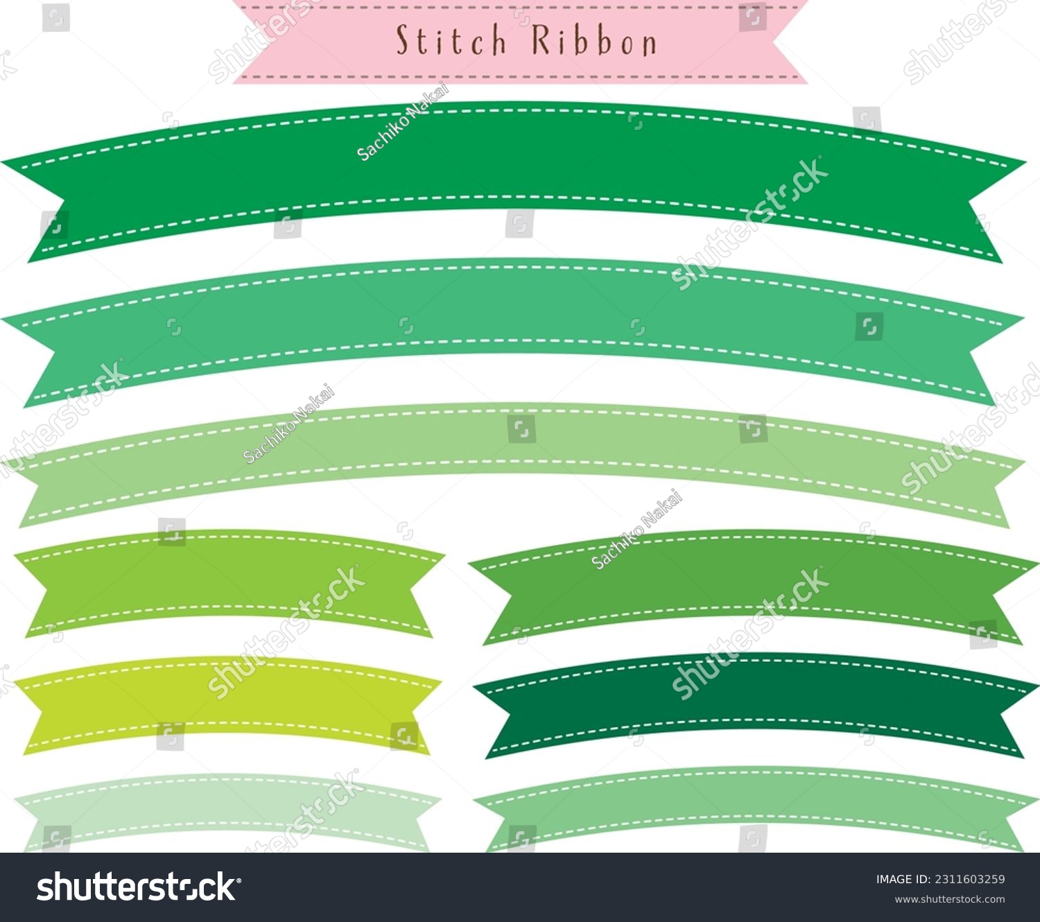 SVG of Curved ribbon frame decorated with dotted lines cut into the edges Banner green set svg