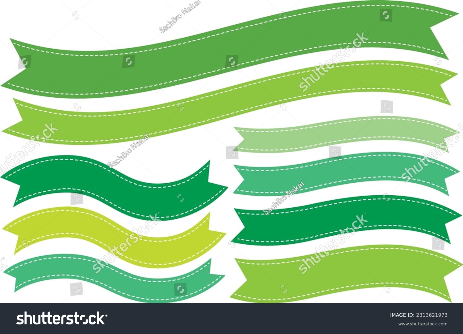 SVG of Curved ribbon frame with dotted border Banner green set svg