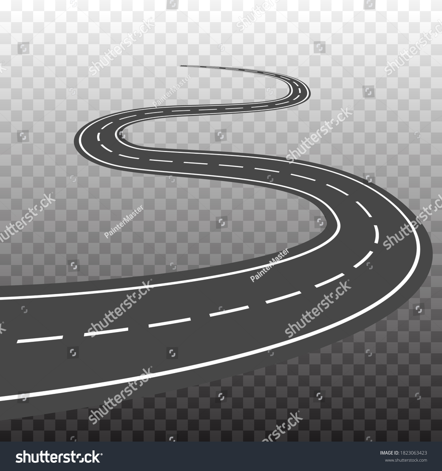 Curved Road White Markings Vector Illustration Stock Vector (Royalty ...