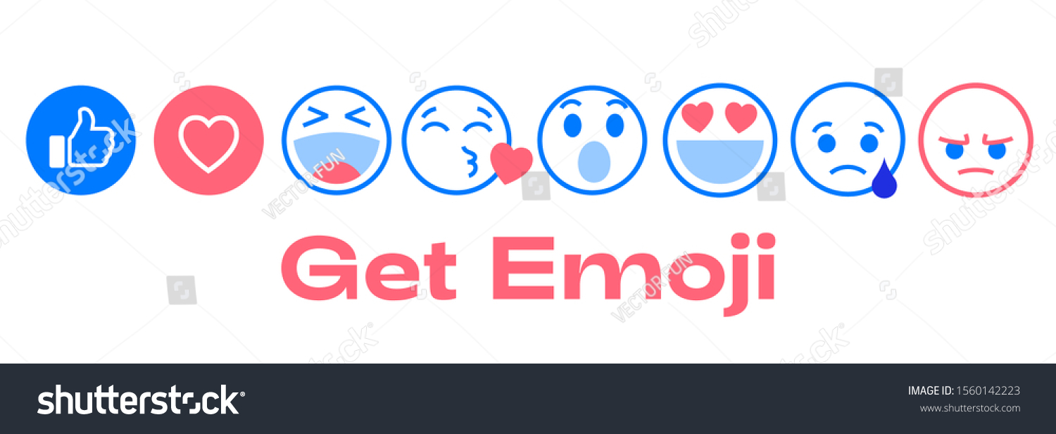 SVG of Custom emoji set for social chat reactions. Trendy like, heart, love, laugh, kisses, wonder, sad, and angry head emoticons. Send emotional stickers as message. svg