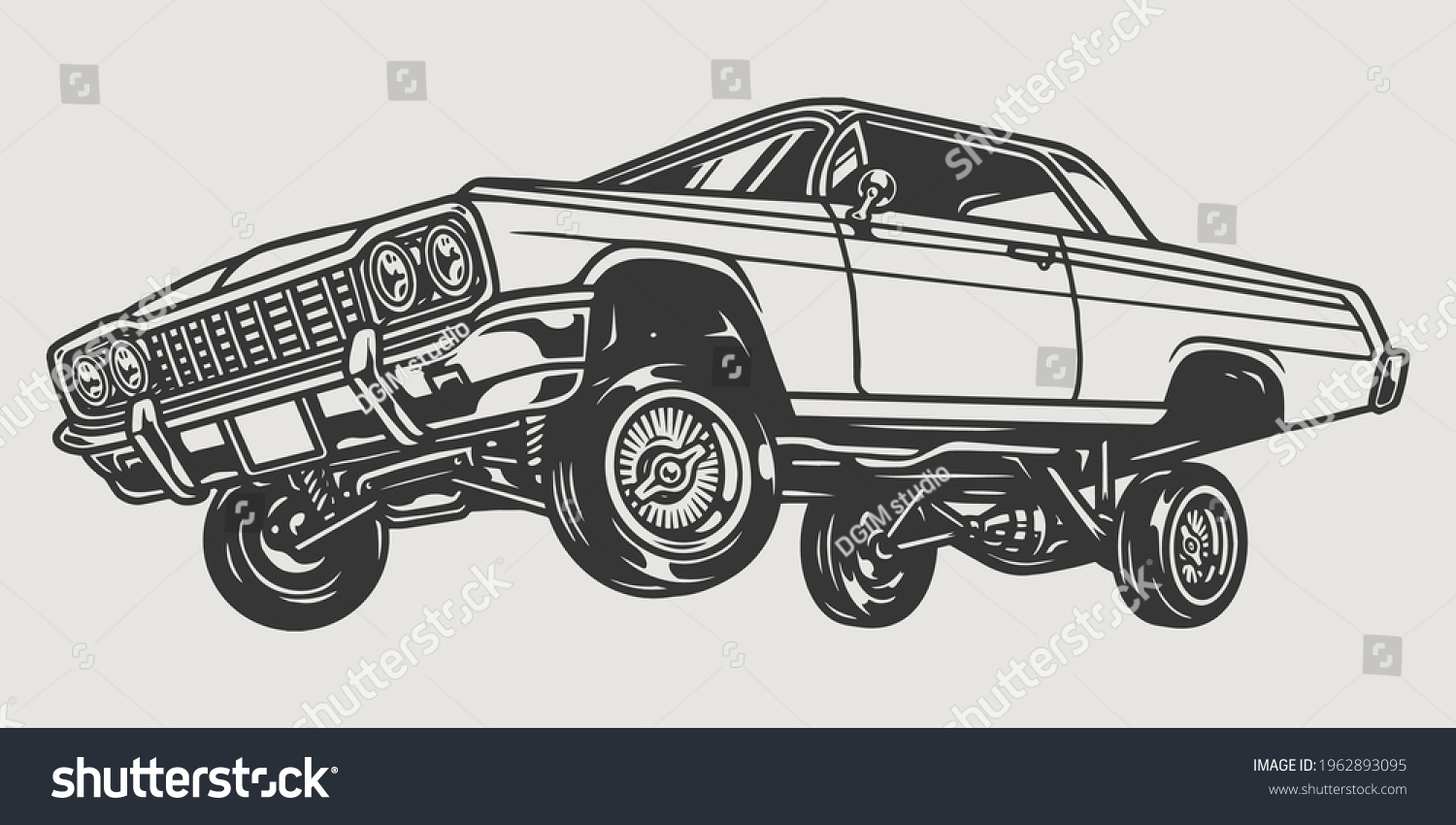 SVG of Custom lowrider retro car vintage concept in black and white colors isolated vector illustration svg