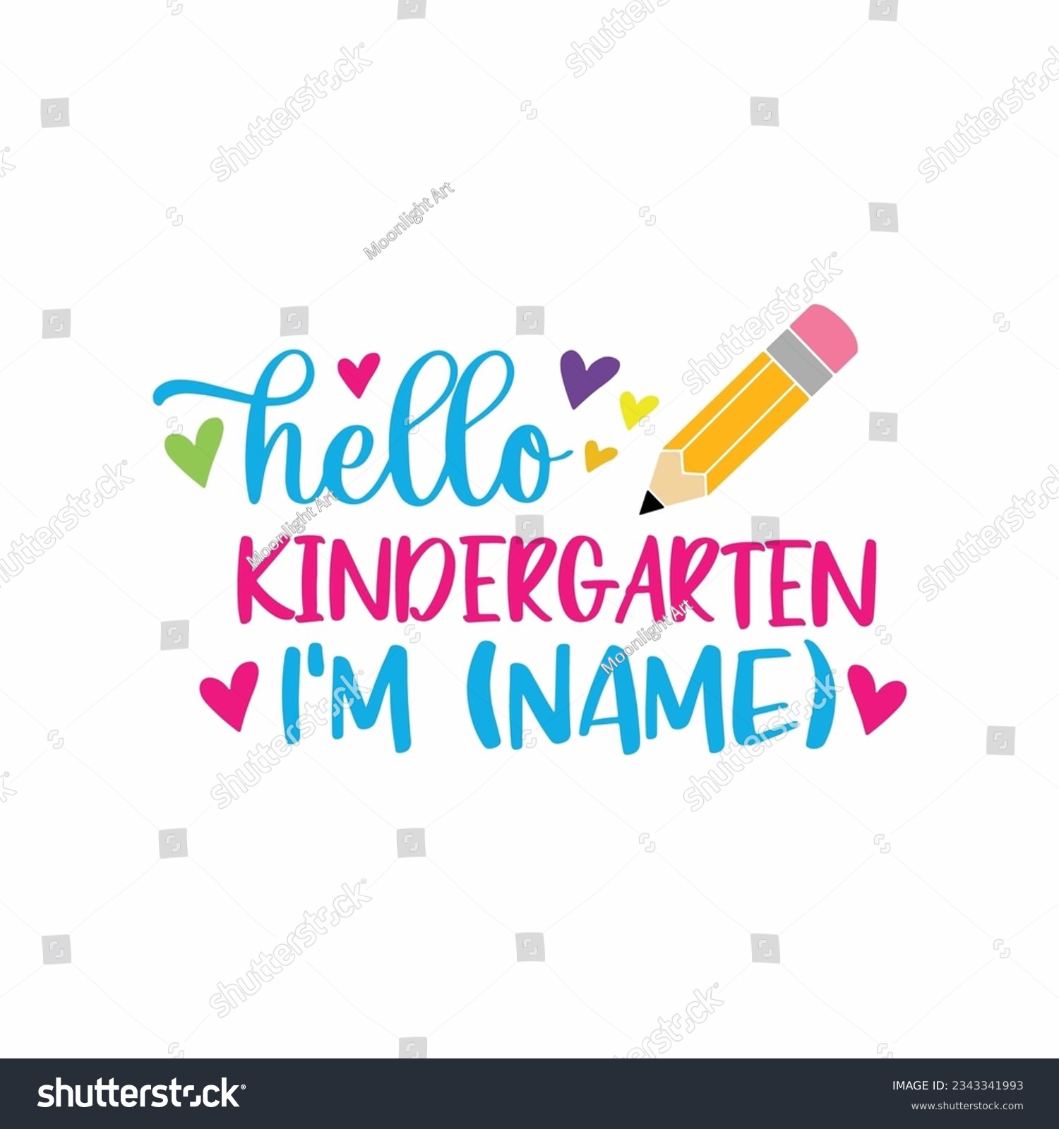SVG of Custom Name Svg, Kindergarten Svg, Back To School Svg, School Shirt, Hand Lettered, Teacher, Hello Kindergarten, Cricut Silhouette, Svg Files for Cricut svg