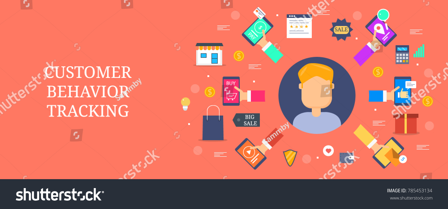 customer behavior tracking online customers marketing stock vector