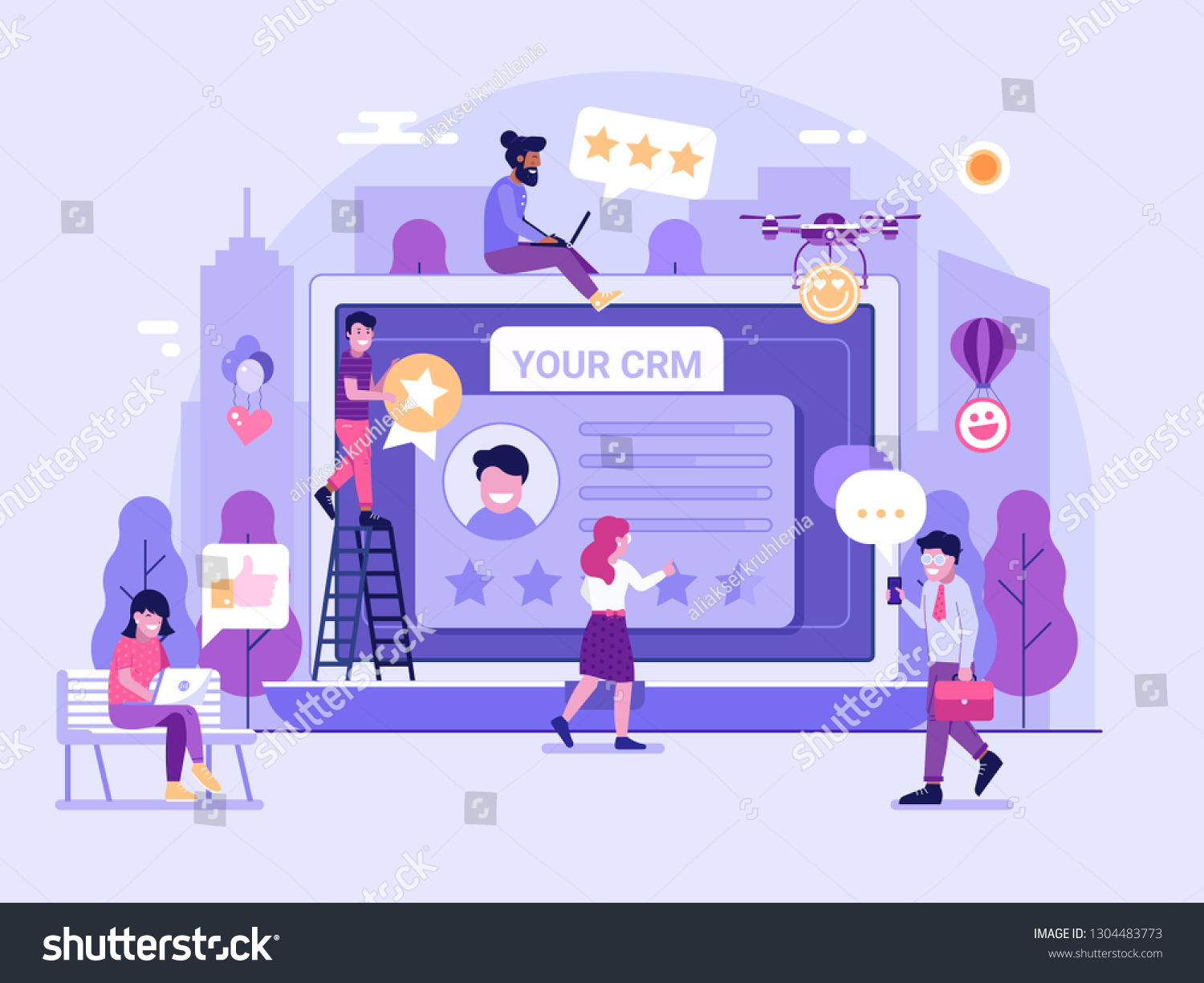 Customer Relationship Management Platform Concept Happy Stock Vector ...