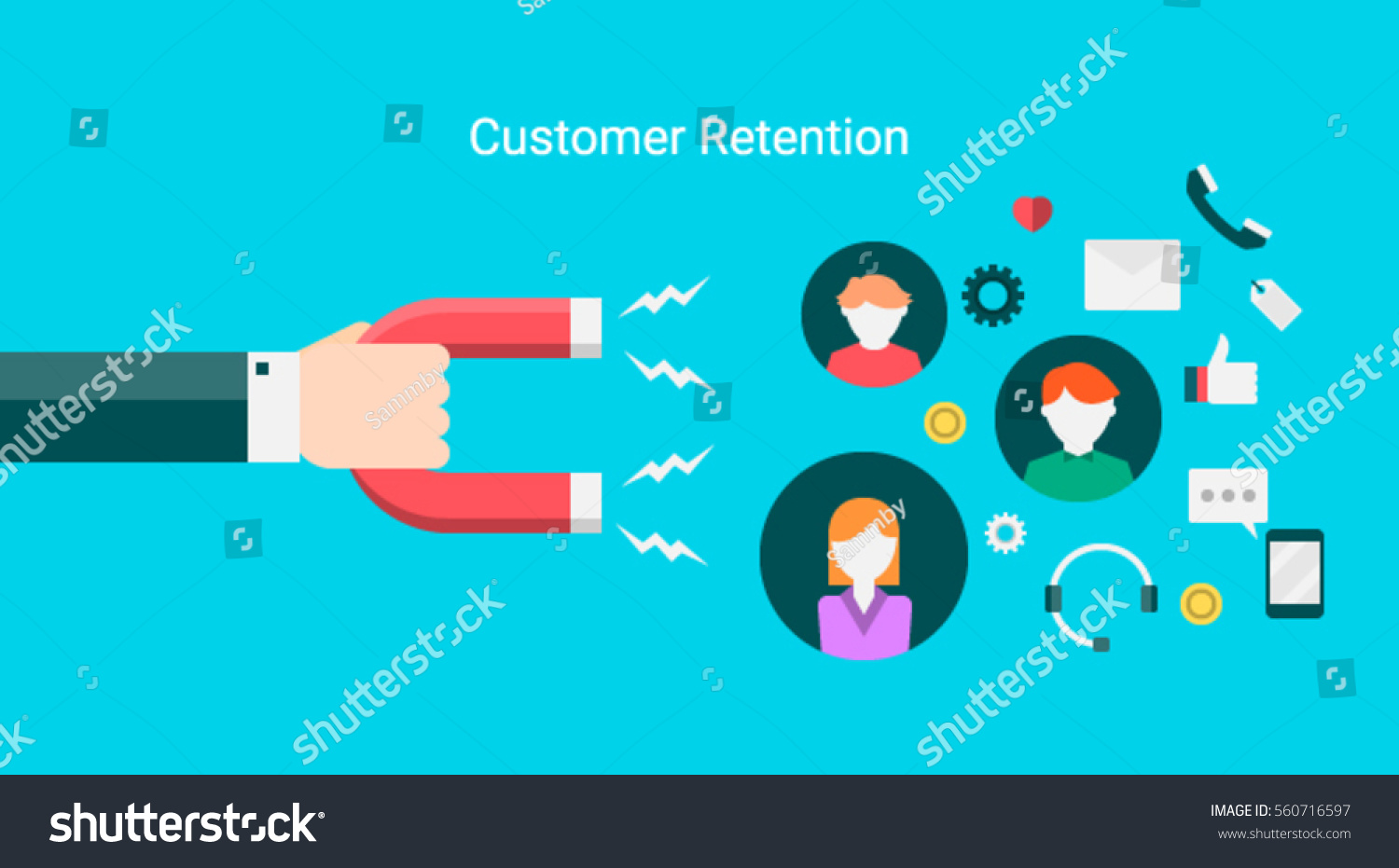 SVG of Customer retention, attract customers, customer support and service flat vector banner with icons svg