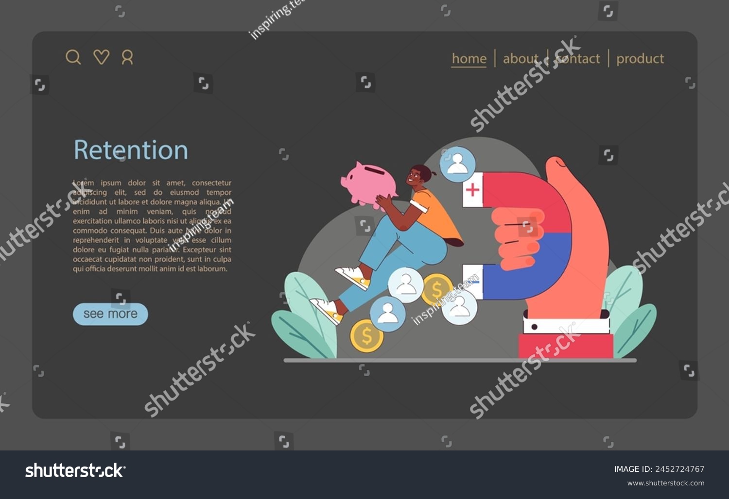 SVG of Customer retention concept. Depicts saving strategy, client satisfaction, and loyalty programs as key to sustaining market presence. Essential for niche marketing. Flat vector illustration. svg