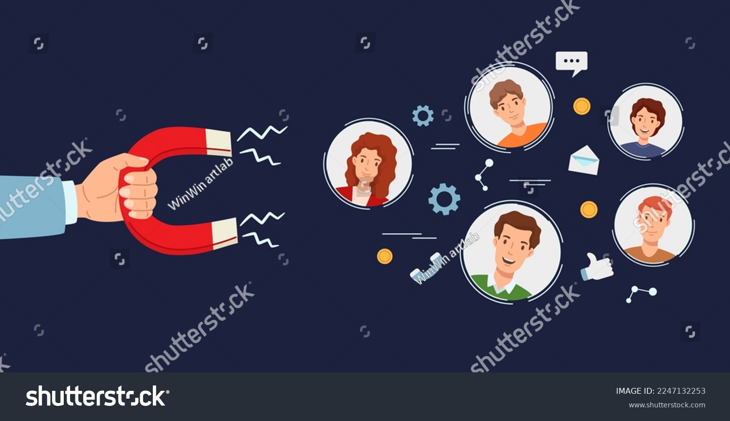SVG of Customer retention. Online traffic magnet, strategy of customers attraction and inbound marketing vector Illustration. Target marketing concept, support service for clients, digital campaign svg