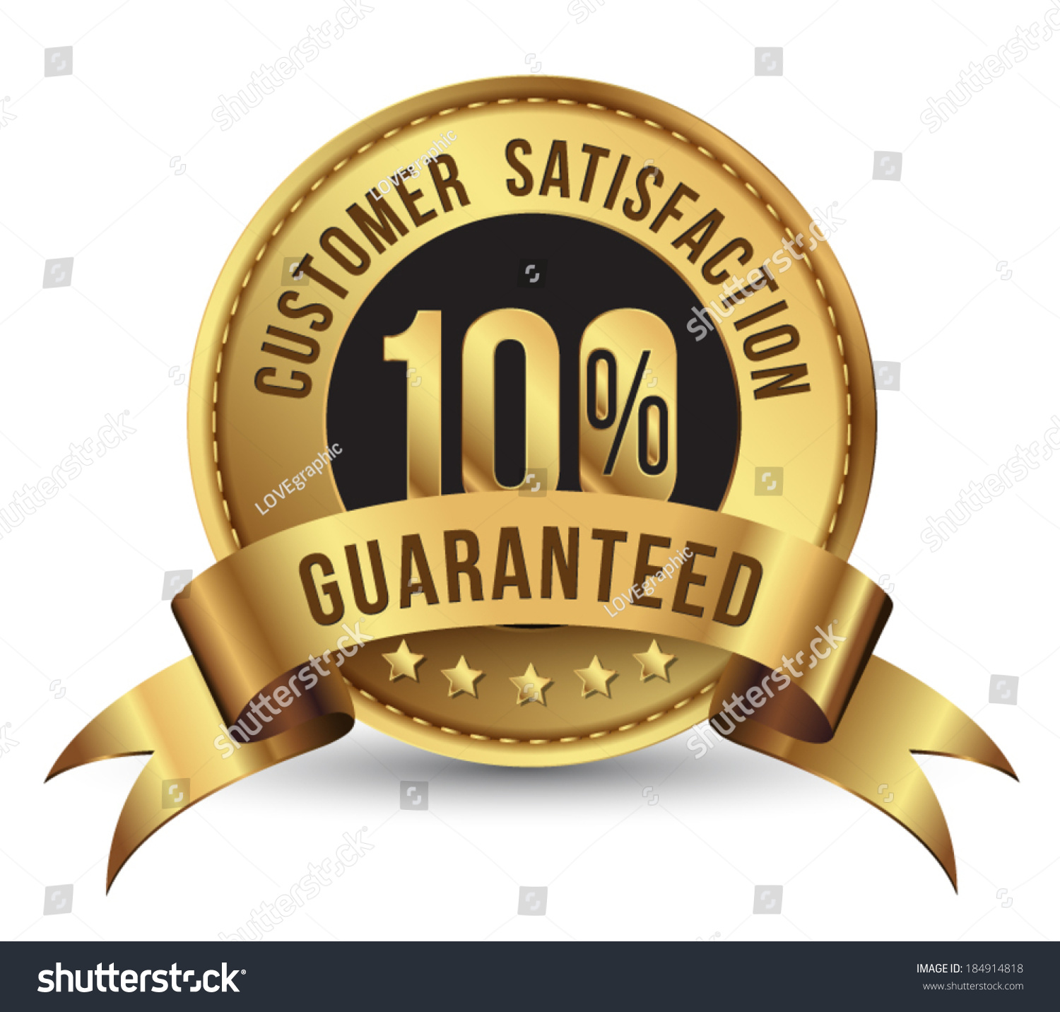 Customer Satisfaction Guaranteed Gold Badge Banner เวกเตอร์สต็อก ปลอดค่าลิขสิทธิ์ 184914818