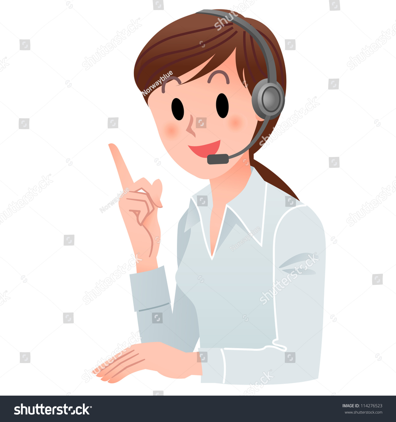 Customer Service Woman Pointing Up With A Smile In Headset. Isolated On ...