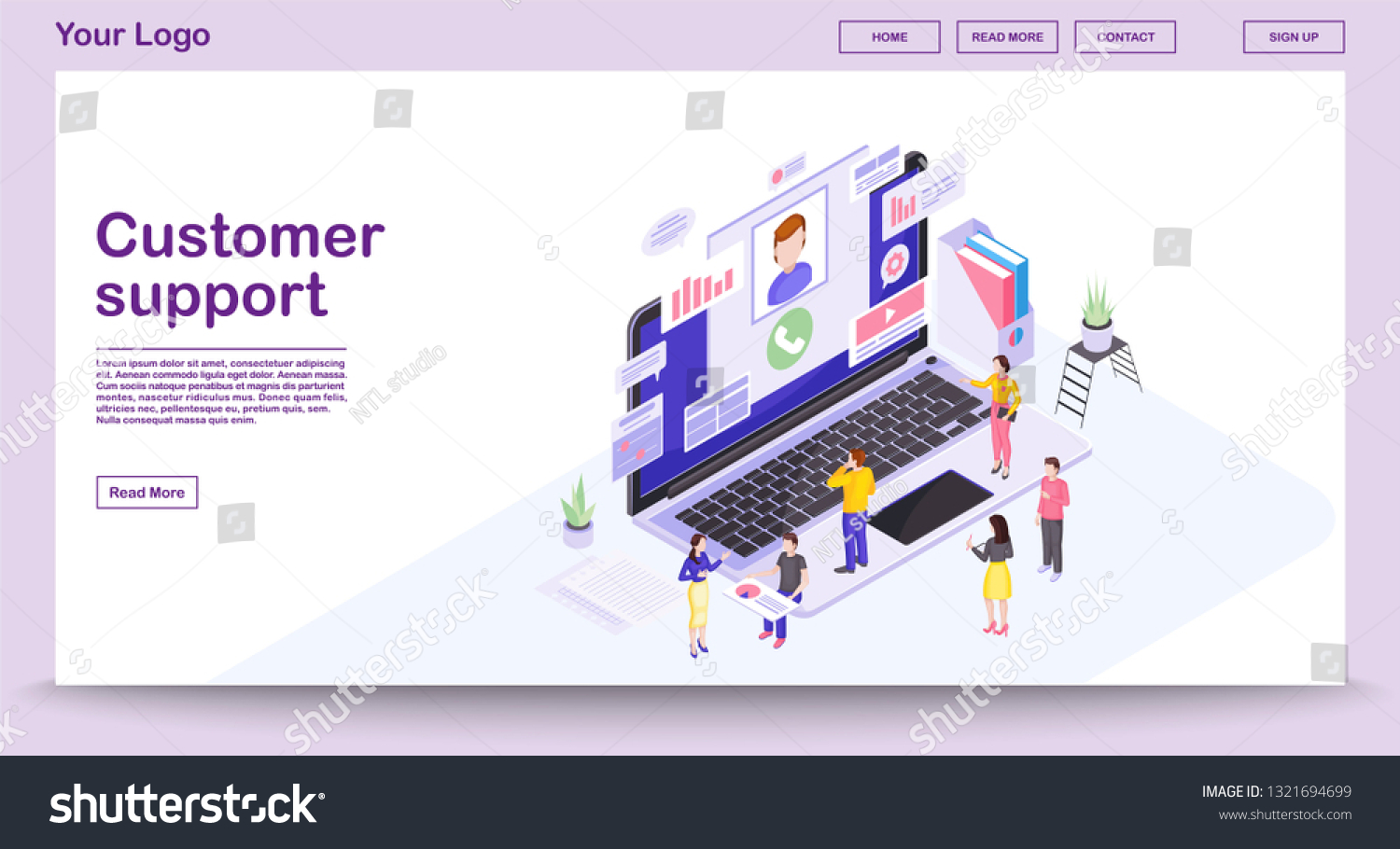 Customer Support Center page Vector Template Stock Vector (Royalty