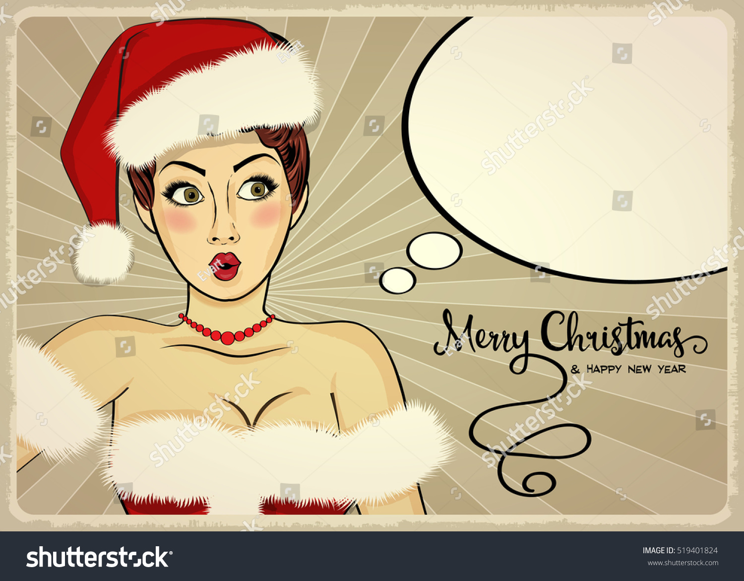 Customizable Beautiful Retro Christmas Card Sexy Stock Vector Royalty Free 519401824 