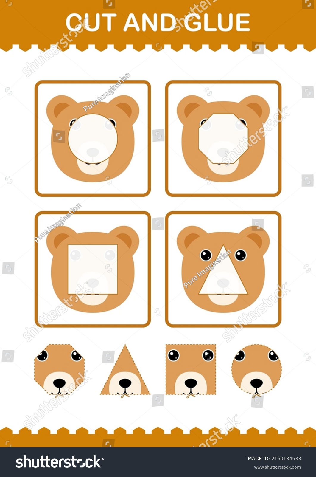 Cut Glue Bear Face Worksheet Kids Stock Vector (Royalty Free ...