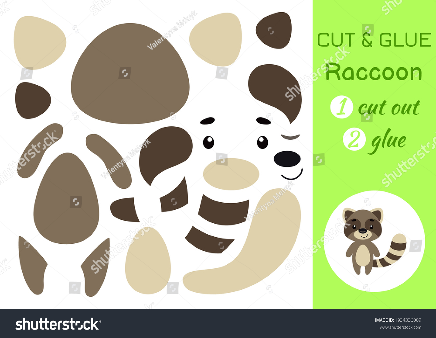 Cut Glue Paper Little Raccoon Kids Stock Vector (Royalty Free ...