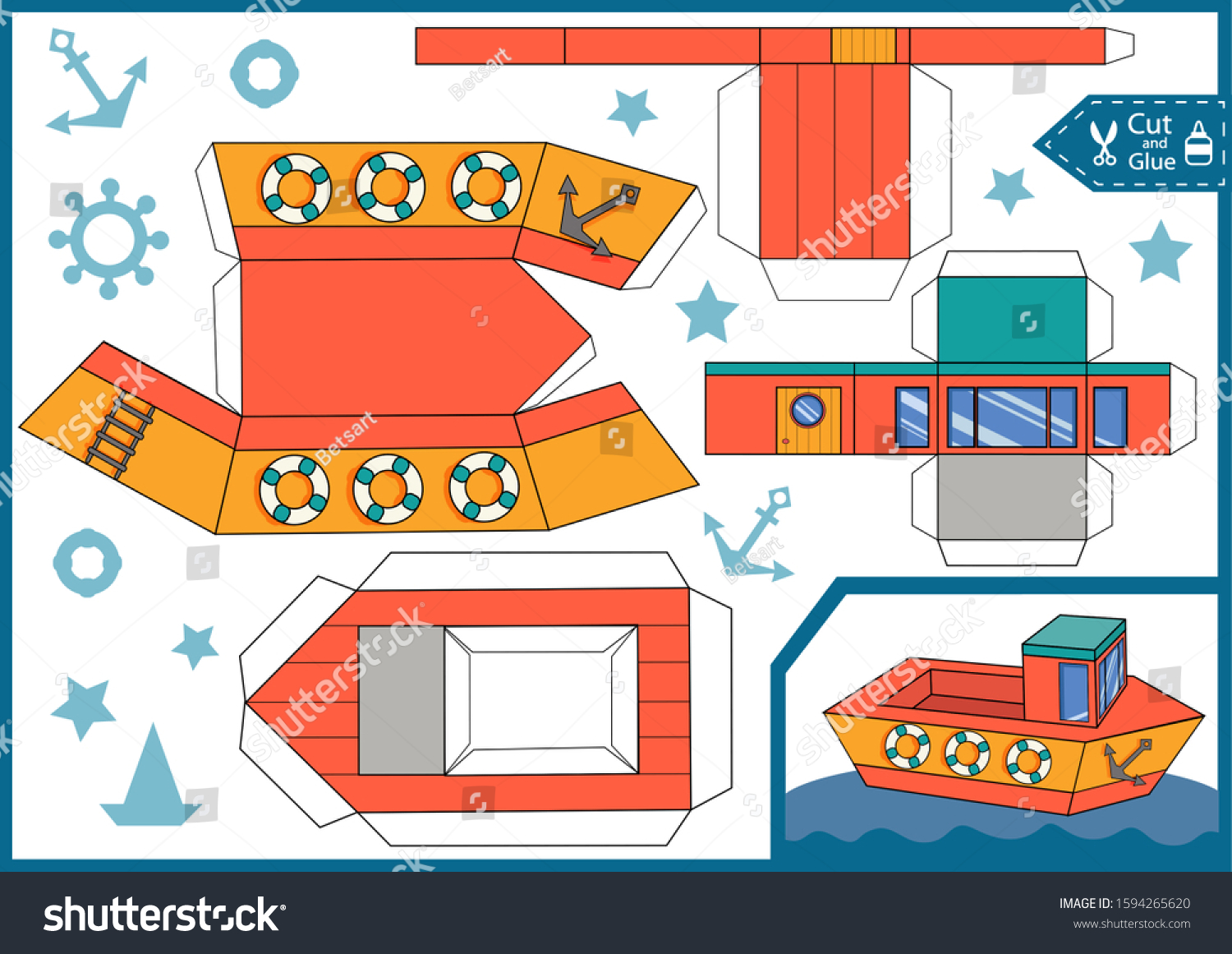 Download Cut Glue Paper Sea Boat Children Stock Vector Royalty Free 1594265620