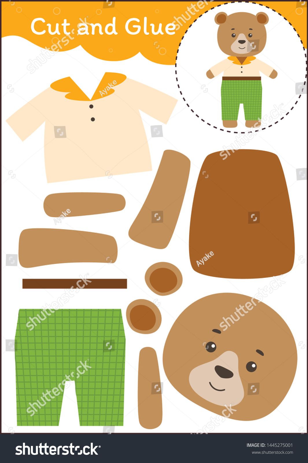 cut paste worksheet bear family father stock vector royalty free 1445275001 shutterstock