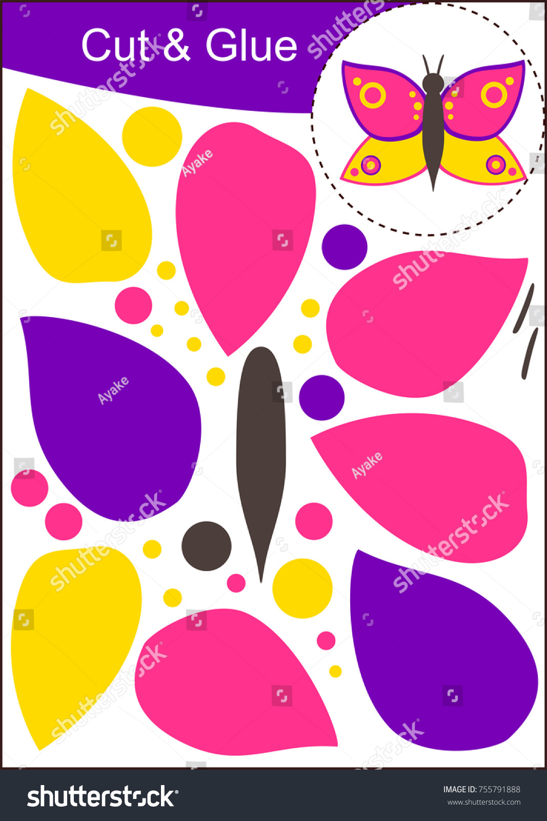 Cut Paste Worksheet Butterfly Stock Vector (Royalty Free) 755791888