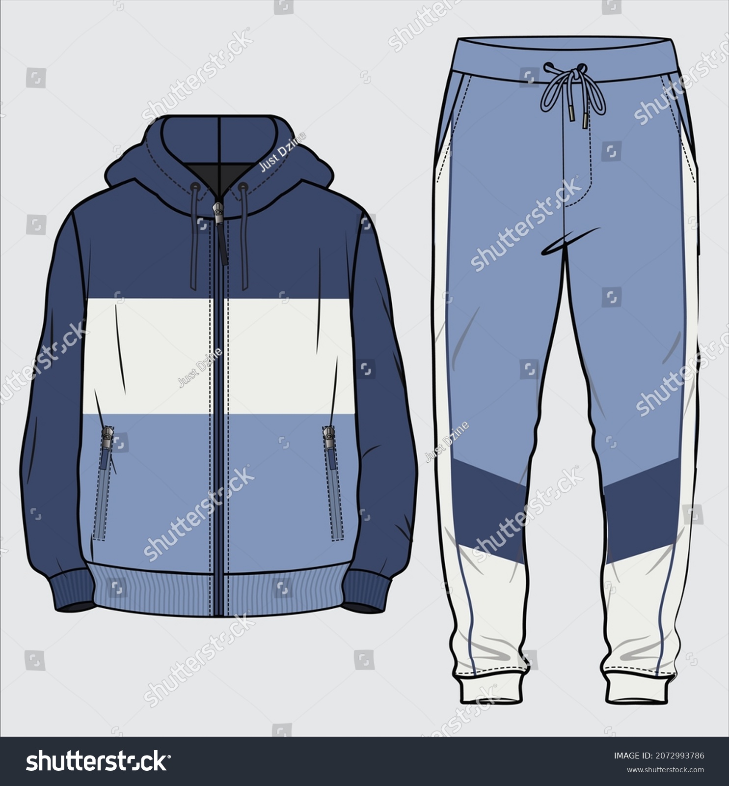 SVG of CUT AND SEW PANEL COLOR BLOCK JOGGER AND SWEAT SHIRT COORDINATE SET DESIGNED FOR MEN YOUNG MEN AND TEEN BOYS IN VECTOR ILLUSTRATION svg