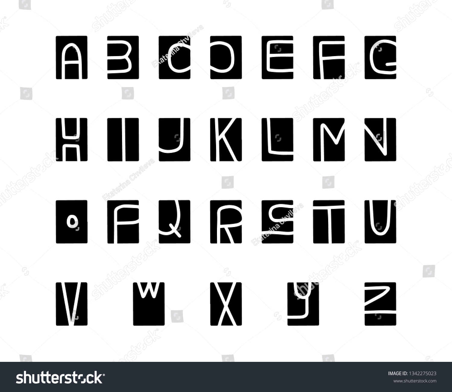 Cutout Alphabet Printmaking Linocut Vector Elements Stock Vector ...