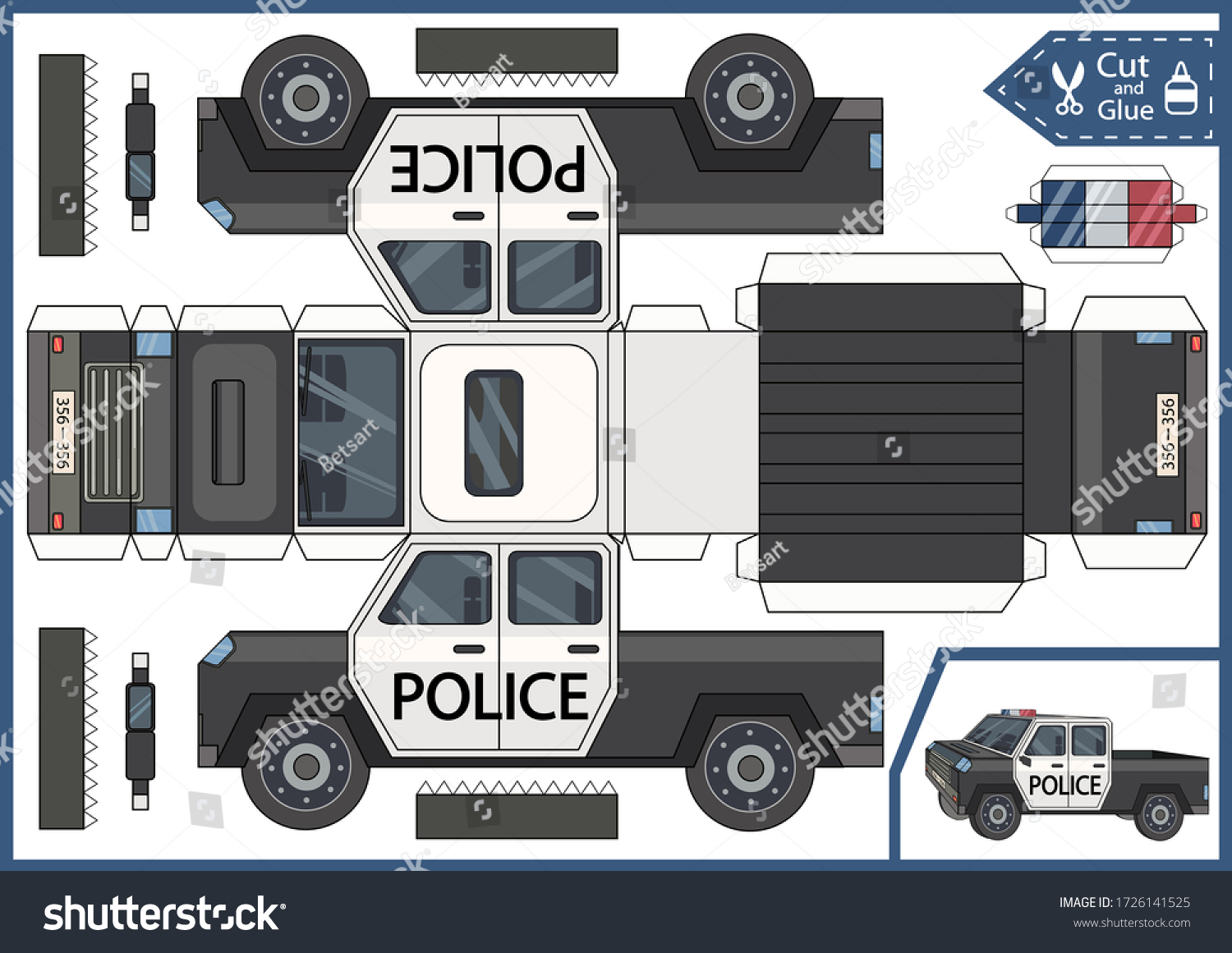 Download Cut Paper 3d Police Car Diy Stock Vector Royalty Free 1726141525