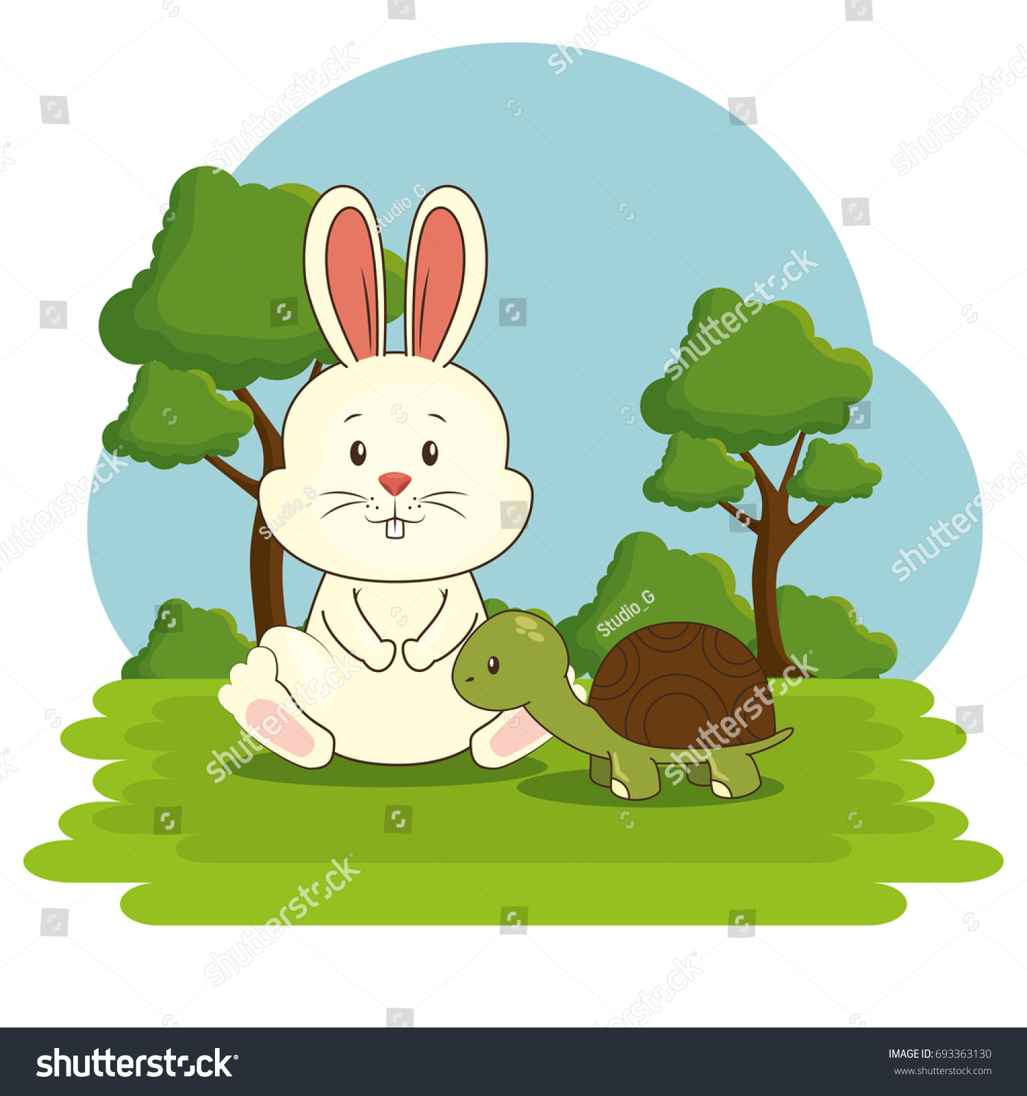 Cute Adorable Bunny Turtle Animal Cartoon Stock Vector 693363130 ...