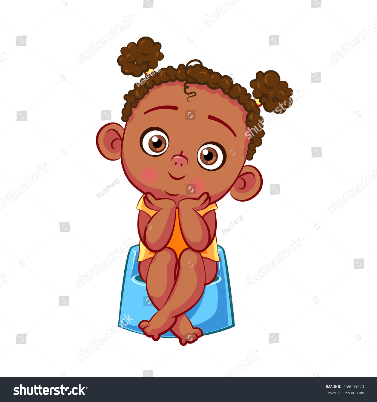 Cute African Baby Girl Sitting On The Potty. Stock Vector Illustration