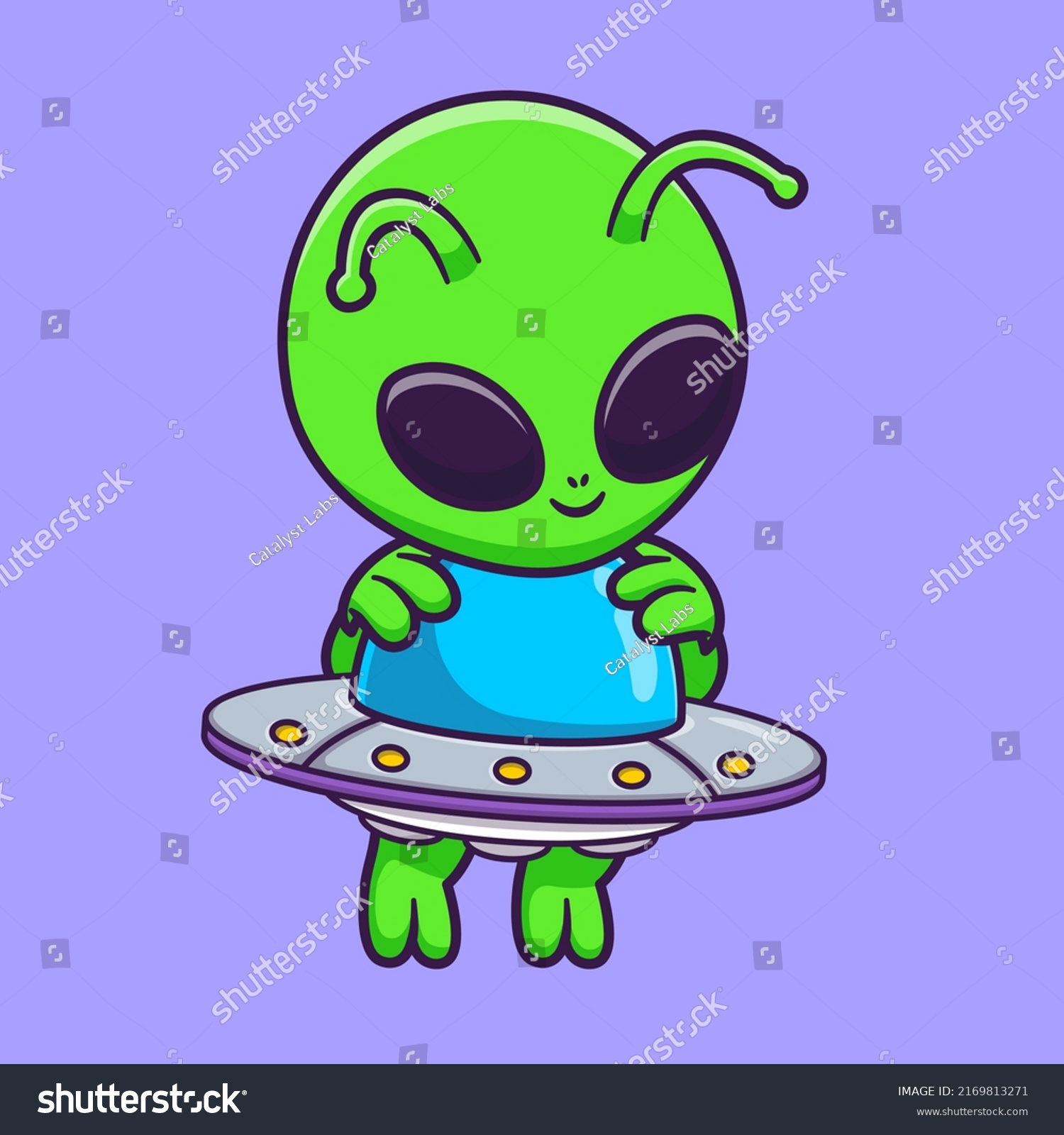 Cute Alien Flying Ufo Cartoon Vector Stock Vector (Royalty Free ...