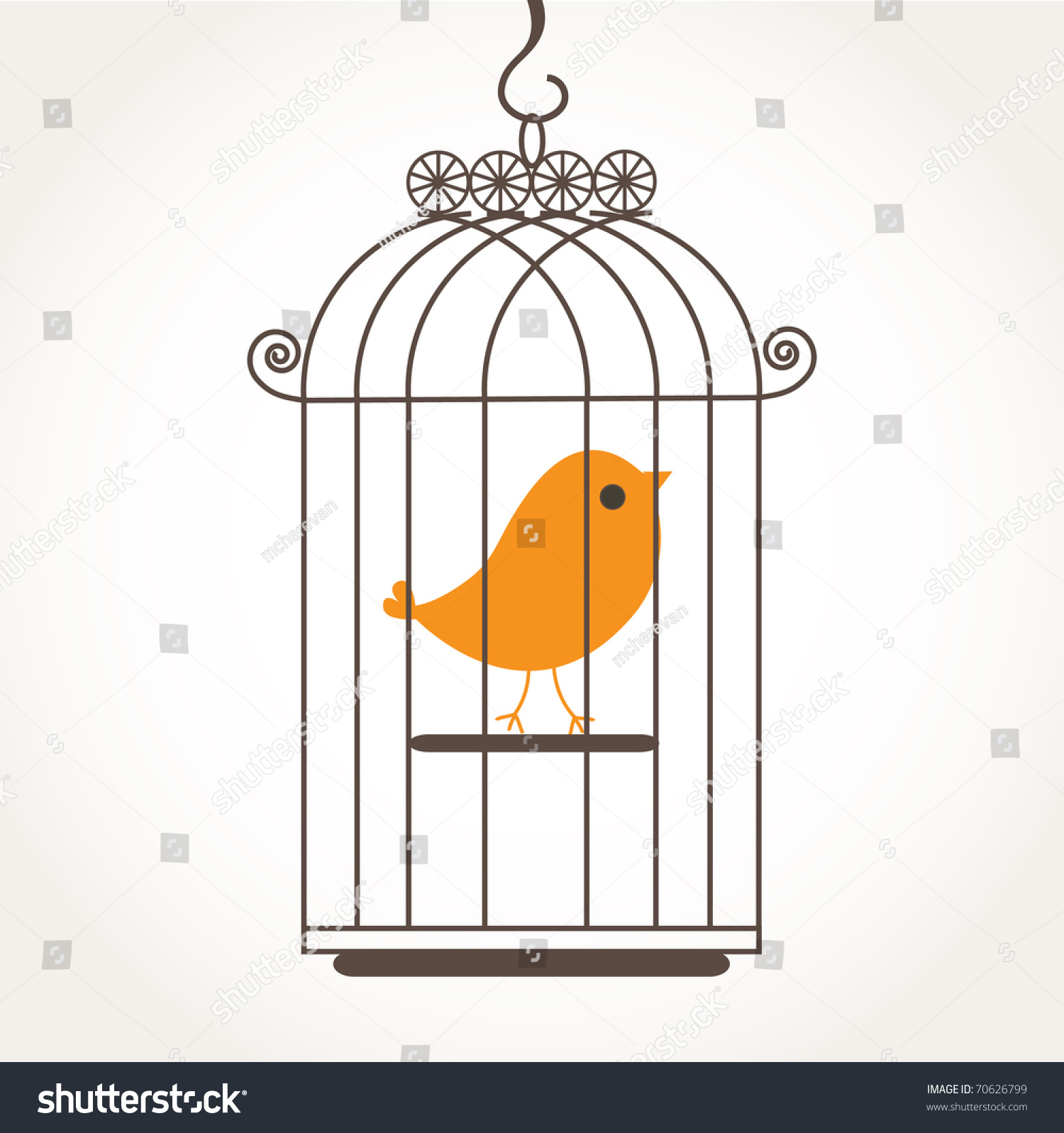 Cute Alone Bird In The Birdcage. Stock Vector Illustration 70626799 ...