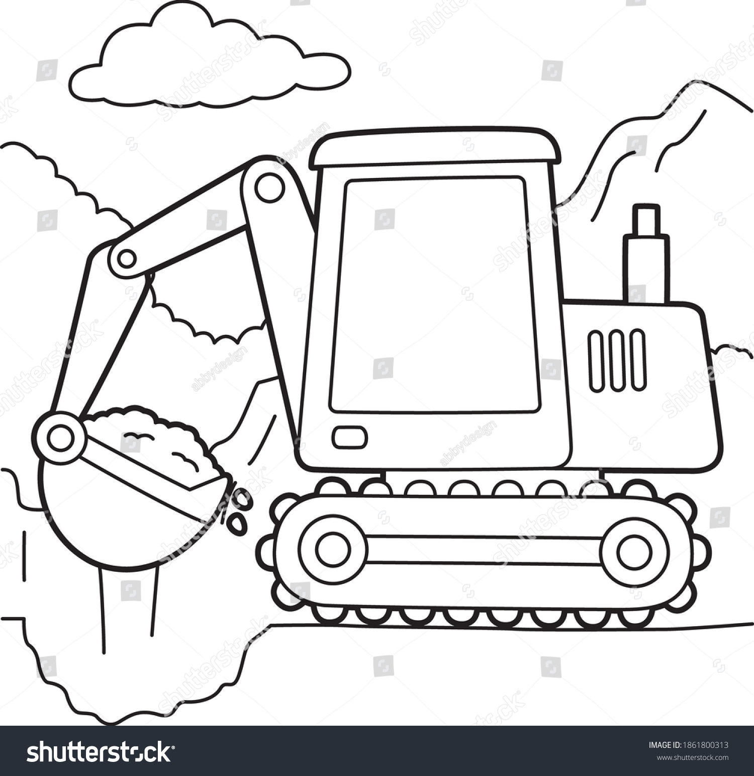 Cute Funny Coloring Page Excavator Provides Stock Vector (Royalty Free