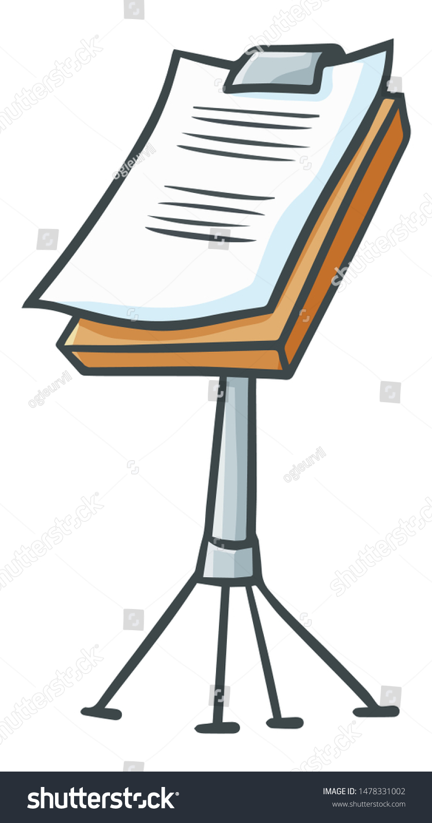 cartoon music stand with paper and clip clip art preview