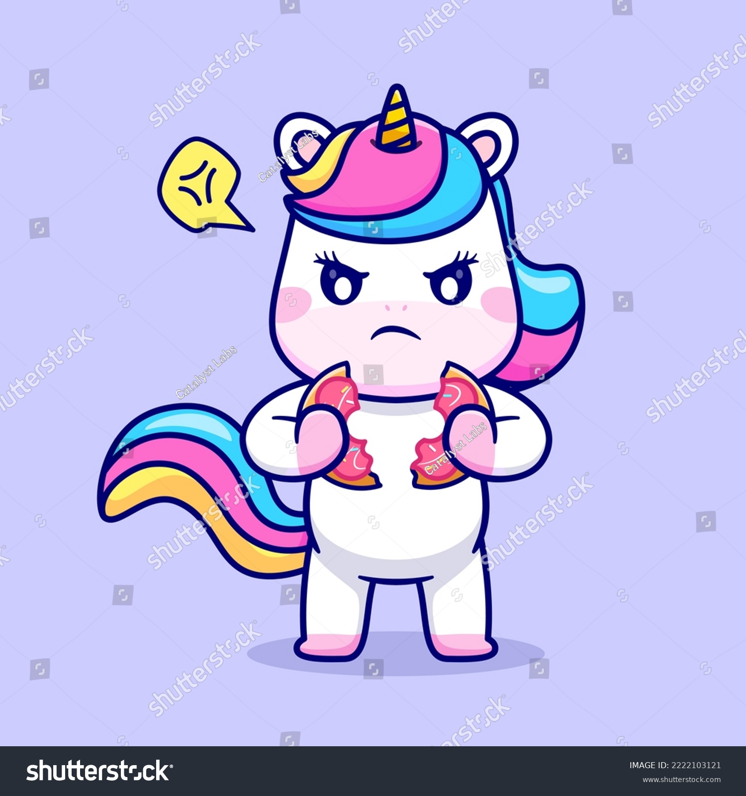 SVG of Cute Angry Unicorn Breaking Donut Cartoon Vector Icon Illustration. Animal Food Icon Concept Isolated Premium Vector. Flat Cartoon Style svg