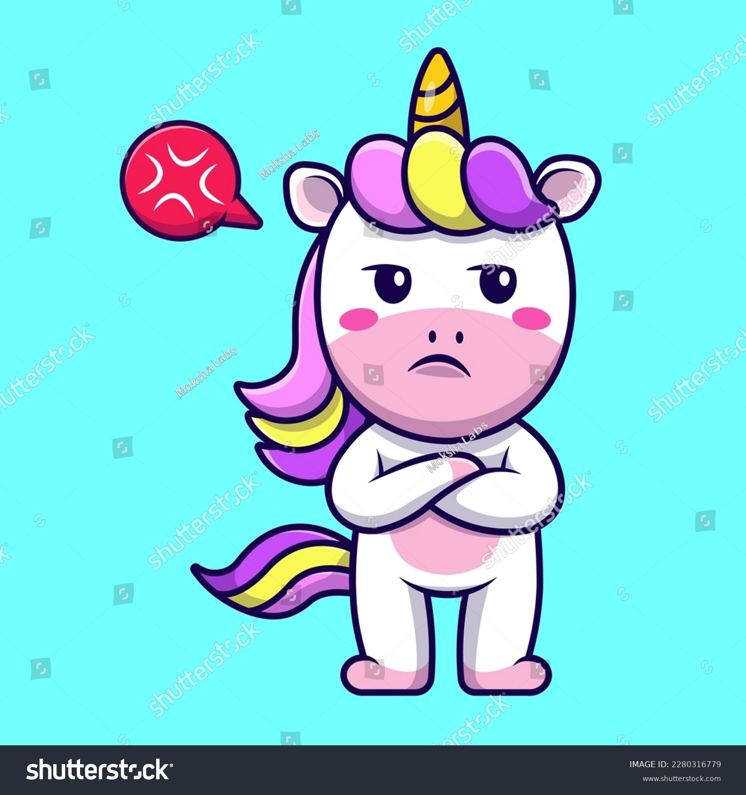 SVG of Cute Angry Unicorn Cartoon Vector Icons Illustration. Flat Cartoon Concept. Suitable for any creative project.
 svg