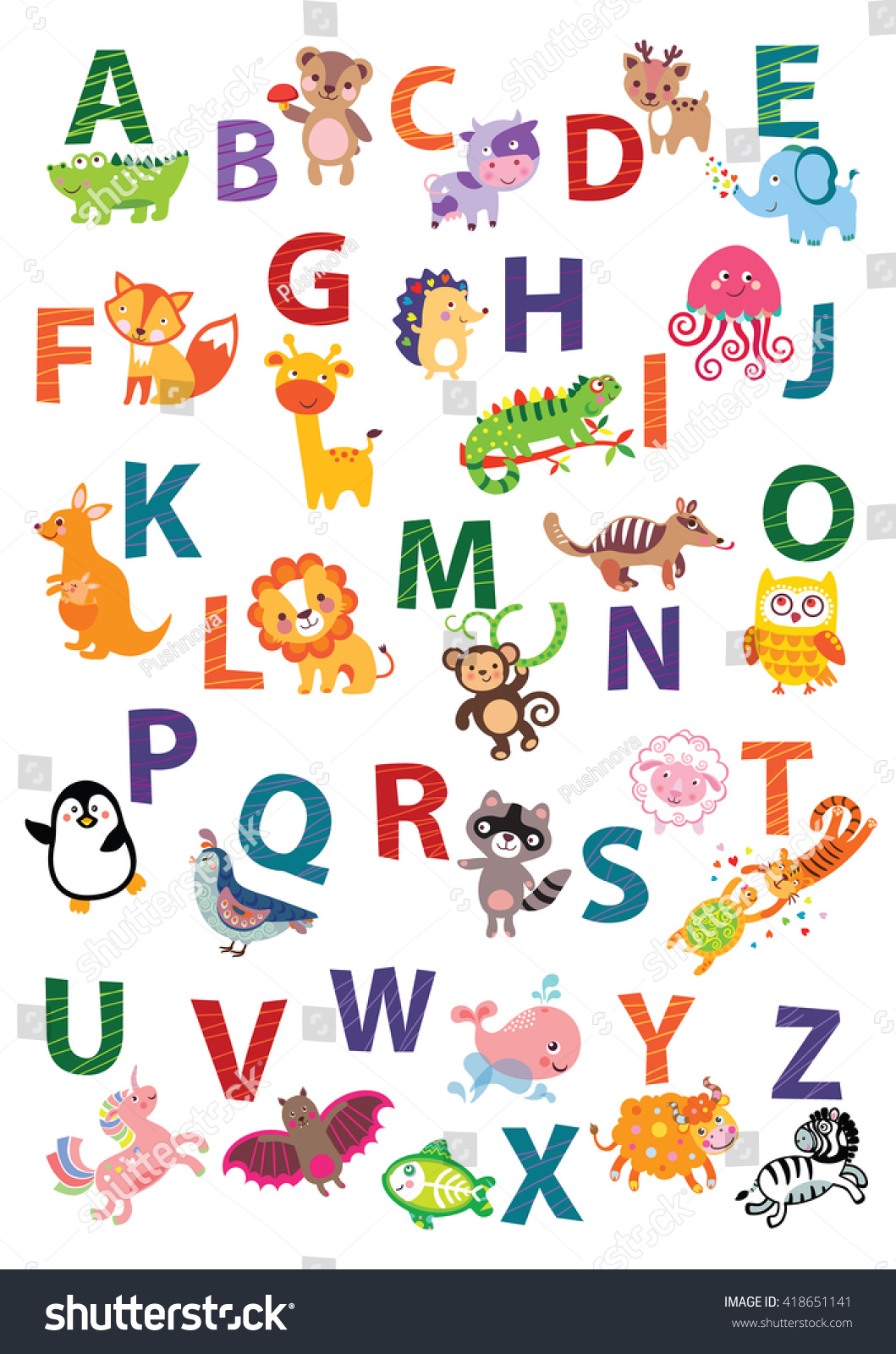 Cute Animal Alphabet. English Alphabet Poster. Nursery Wall Art, Animal ...