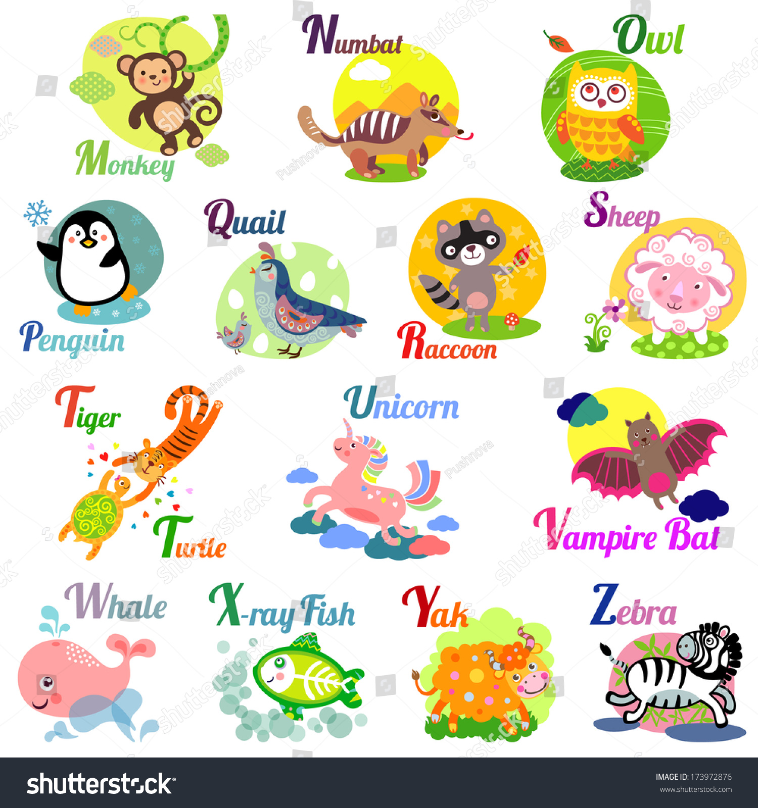 stock vector cute animal alphabet for abc book vector illustration of cartoon animals m n o p q r s t