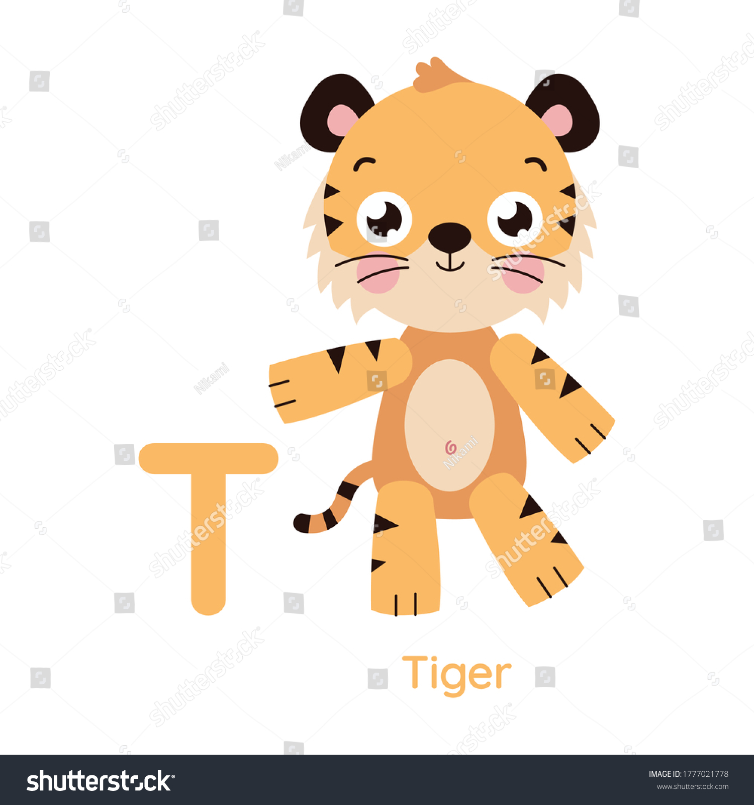 Cute Animal Alphabet Letter T Tiger Stock Vector (Royalty Free) 1777021778