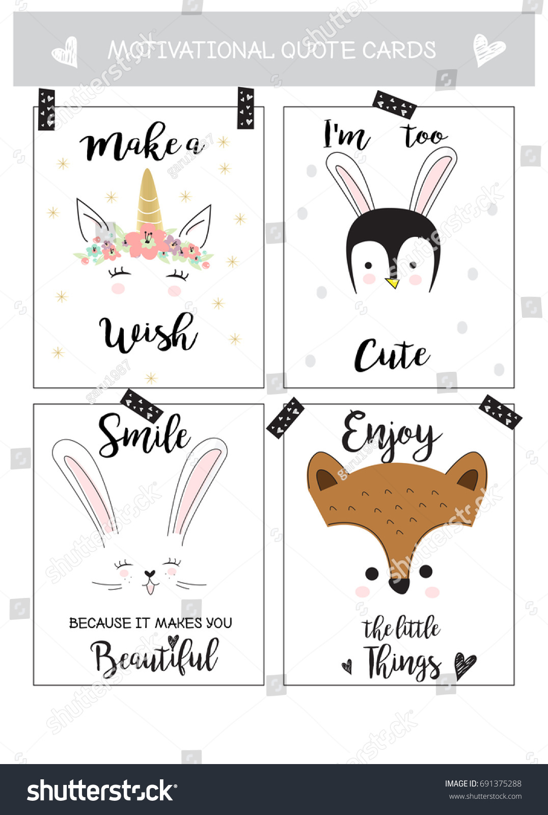 Cute Animal Cards Motivational Quotes Vector Stock Vector Royalty