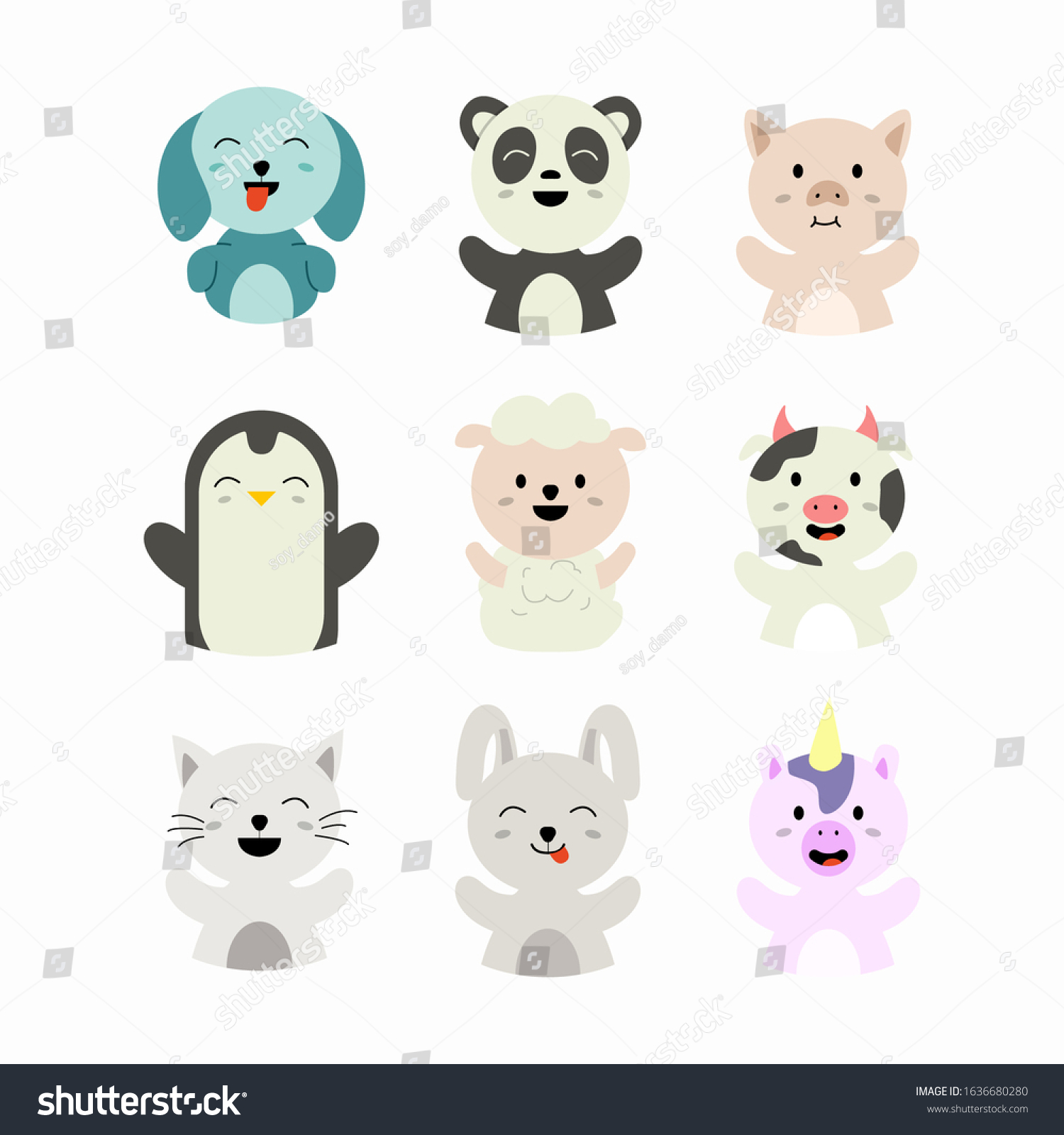 Cute Animal Cartoon Kawaii Set Dog Stock Vector Royalty Free