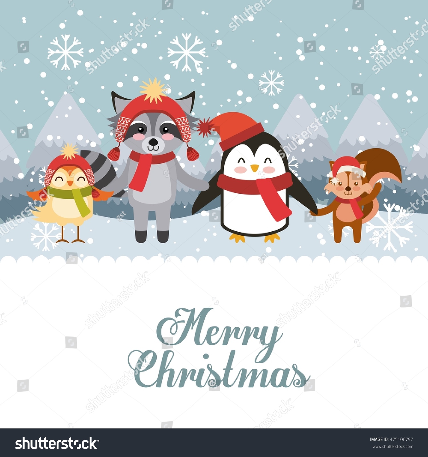 Cute Animal Merry Christmas Isolated Icon Vector Illustration Design - 475106797 : Shutterstock