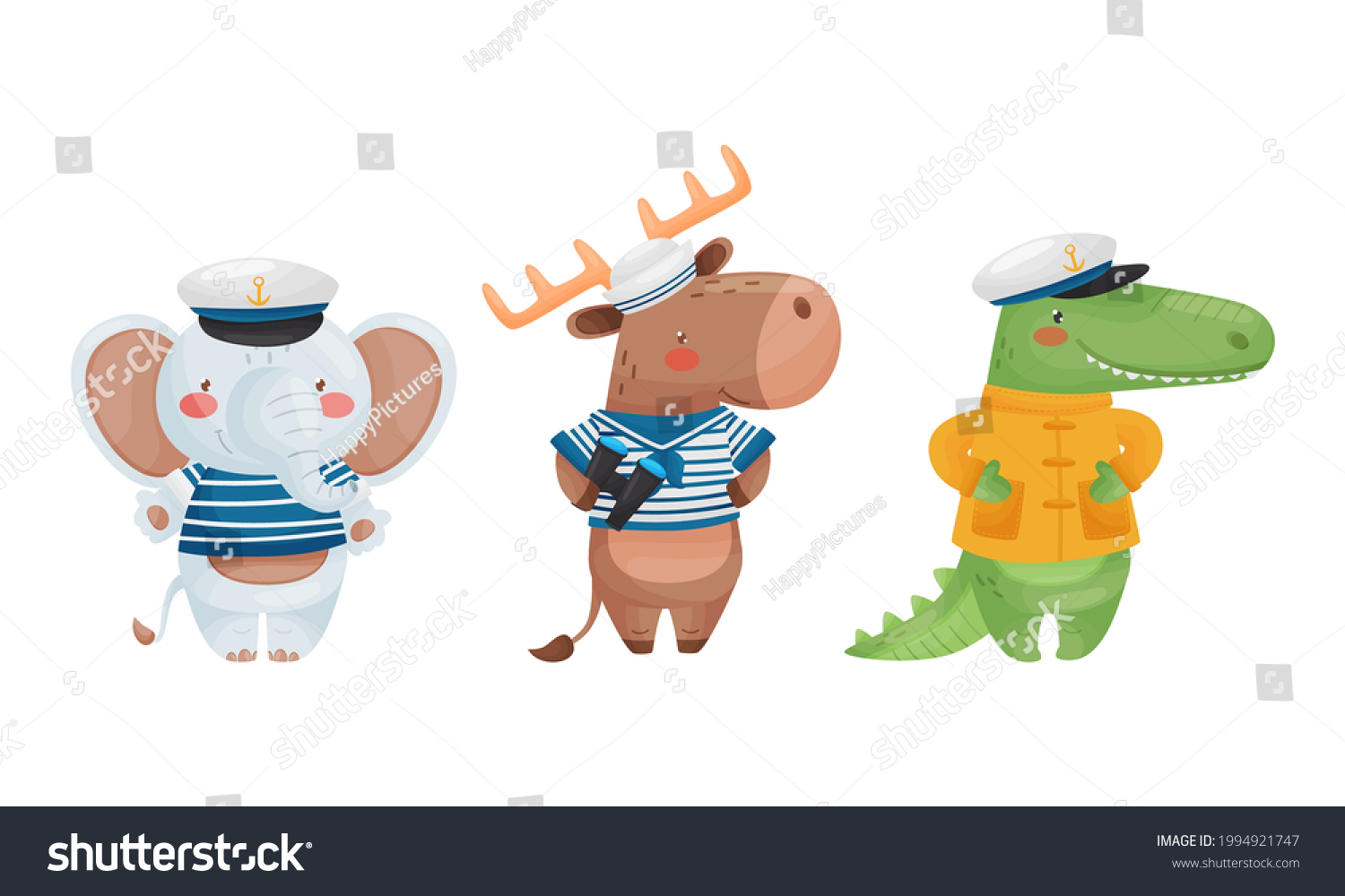 SVG of Cute Animal Sailor Character Wearing Striped Vest and Peakless Hat Vector Set svg