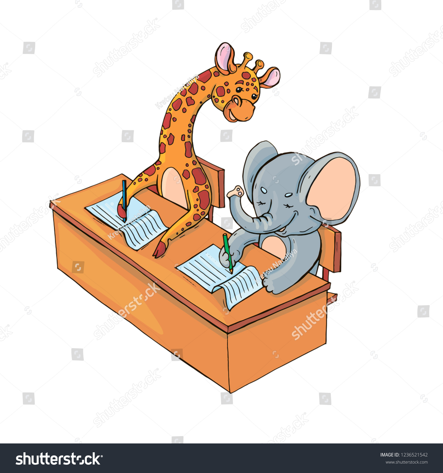 Cute Animal Students Elephant Sitting School Stock Vector Royalty