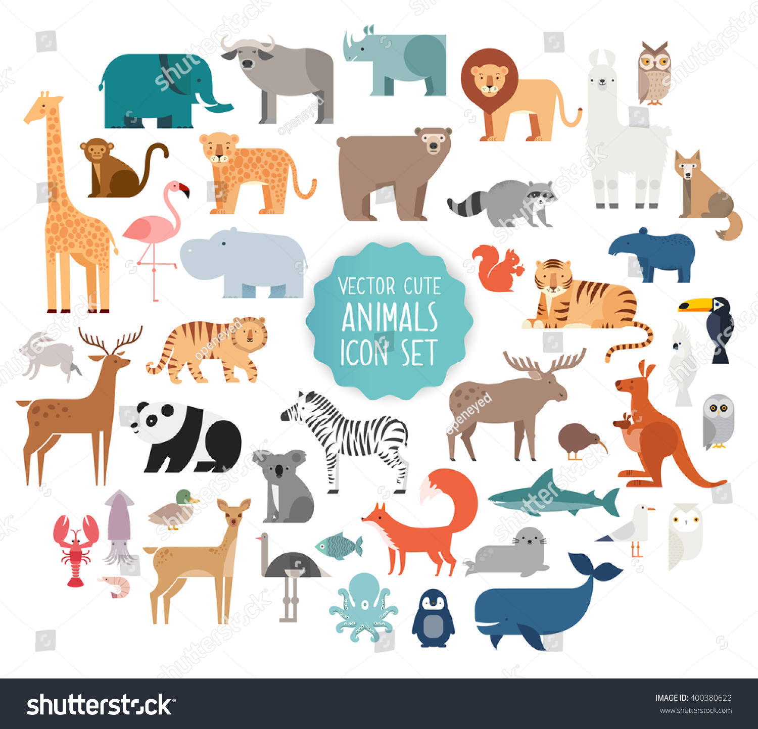 SVG of Cute Animal Vector illustration Icon Set isolated on a white background.  svg
