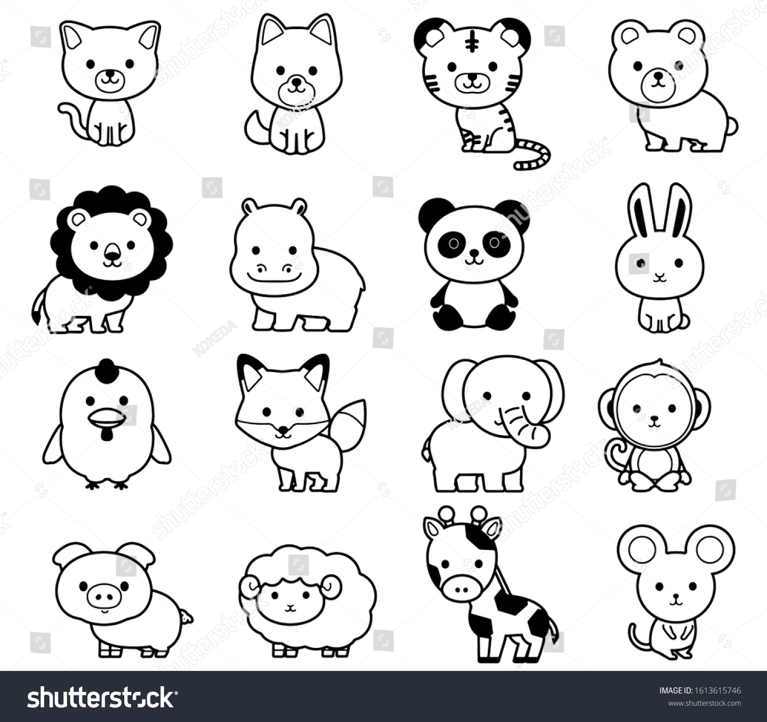 Cute Animal Whole Body Line Illustration Stock Vector (Royalty Free ...