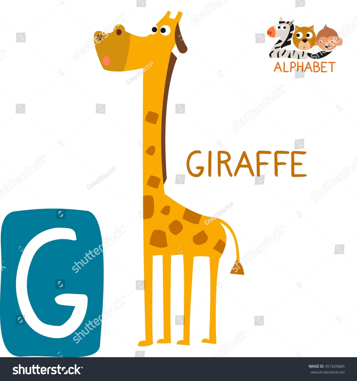 Cute Animal Zoo Alphabet Letter G Stock Vector (Royalty Free) 451629685 ...