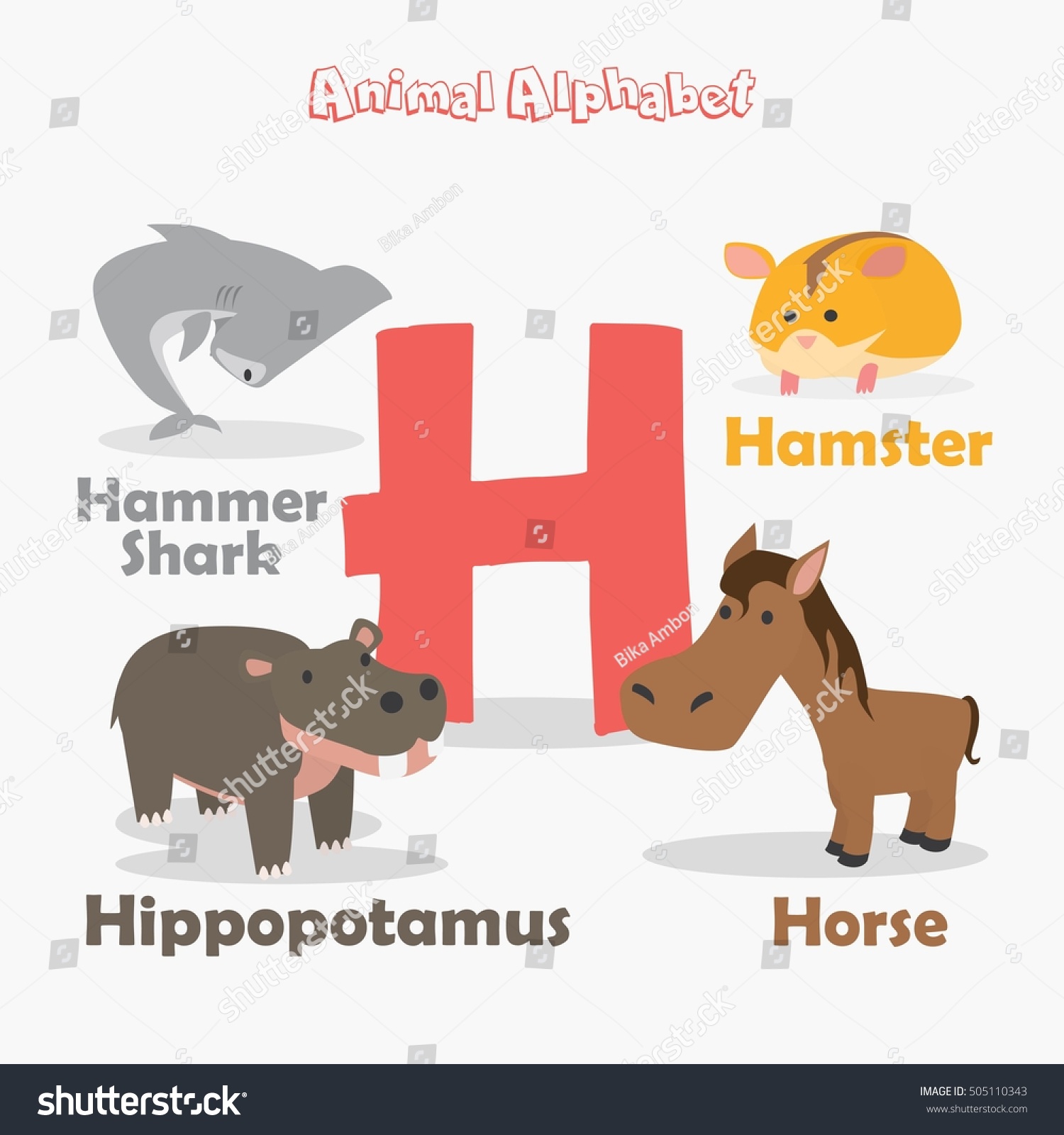 Cute Animal Zoo Alphabet Letter H Stock Vector (Royalty Free) 505110343 ...