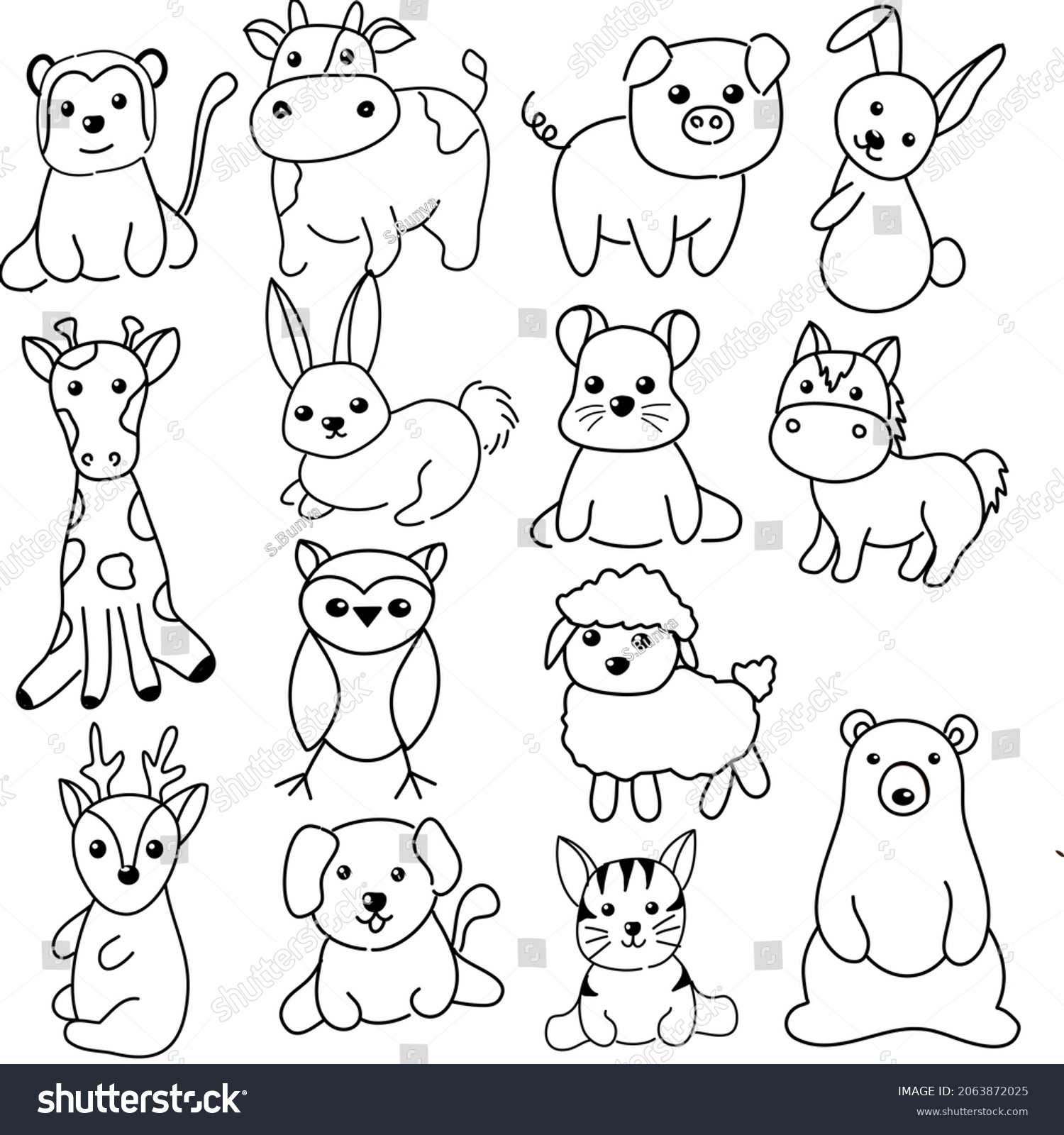 Cute Animals Cartoon Doodle Collection Different Stock Vector (Royalty ...