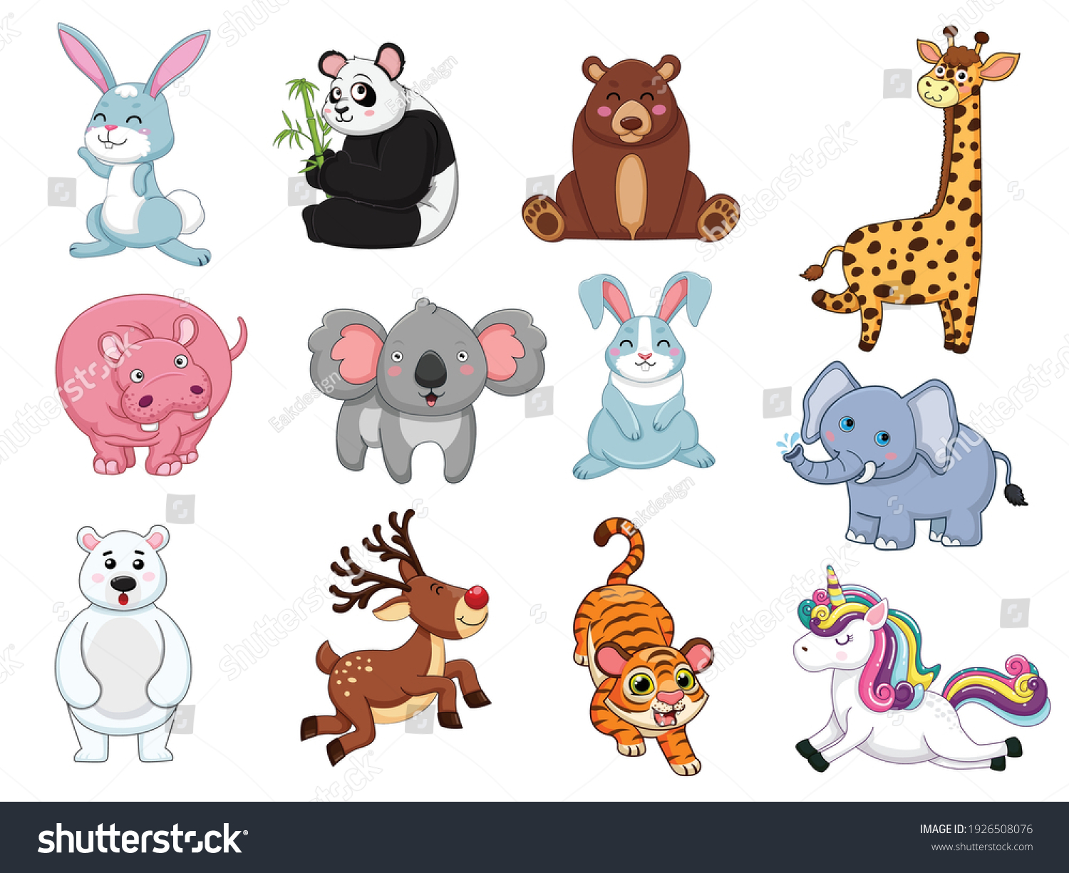 Cute Animals Collection Animal Isolates Cartoon Stock Vector (Royalty ...