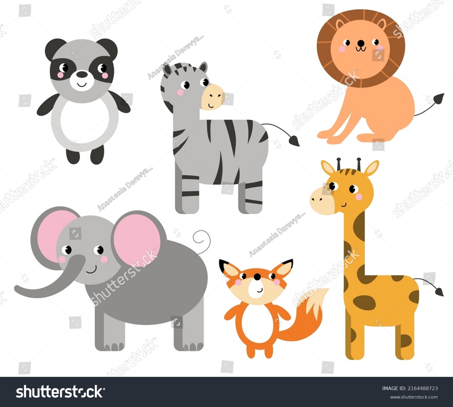 Cute Animals Collection Animal Isolates Cartoon Stock Vector (Royalty ...