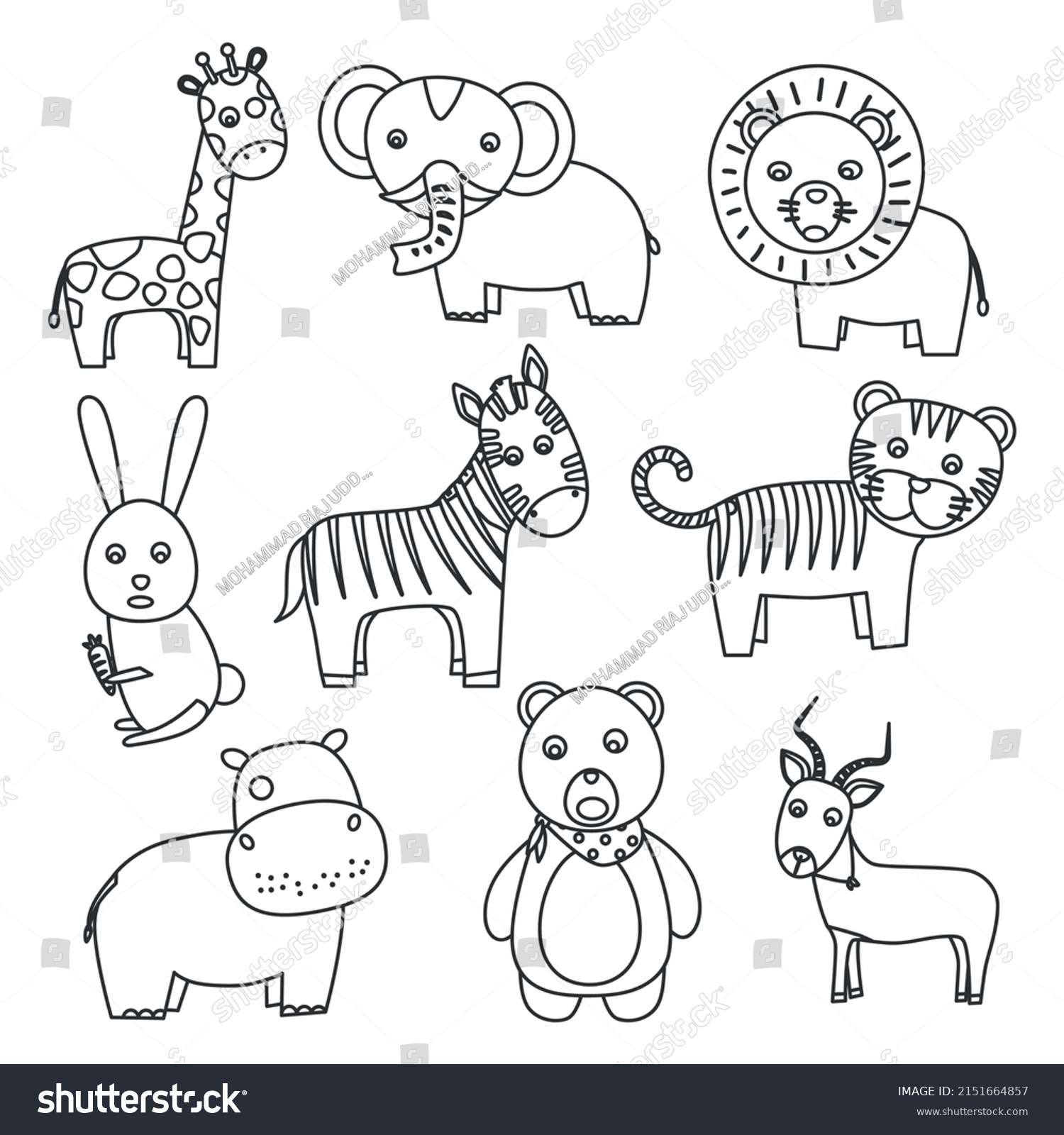 Cute Animals Coloring Pages Set Stock Vector (Royalty Free) 2151664857 ...