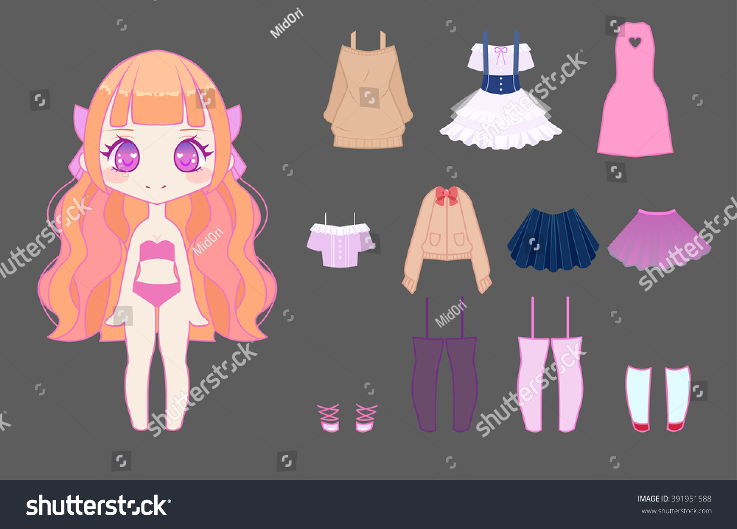 Cute Anime Chibi Girl Dressup Set Stock 